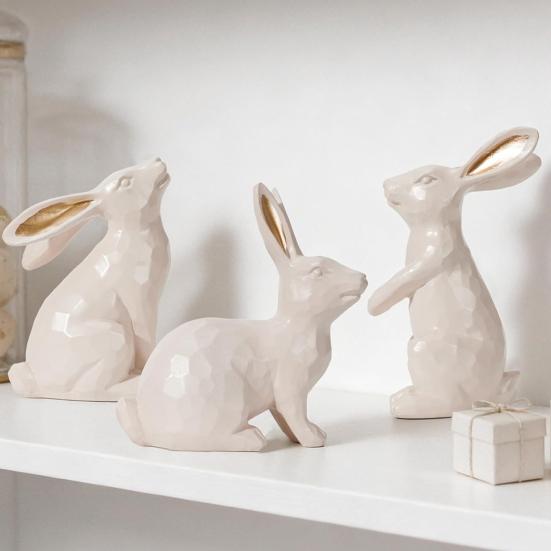 3 st påskharefigur Liten dekorativ kaninstatyett Vintage harts Kaninskulptur för Vår Hem Bordsdekoration