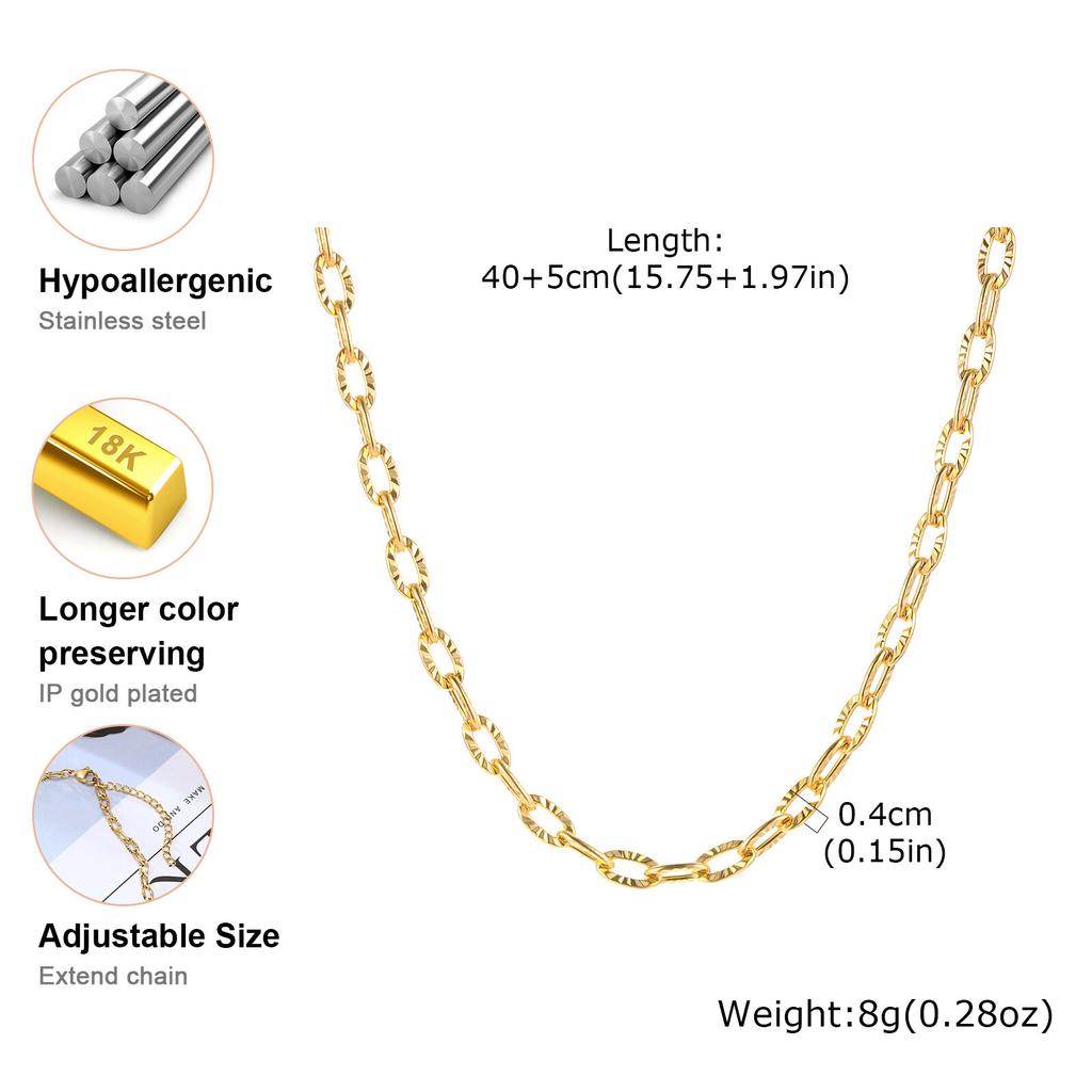 Gold Plated Stainless Steel Paperclip Chain Necklace For Women, Adjustable Rectangle Link Layering Choker Waterproof Jewelry