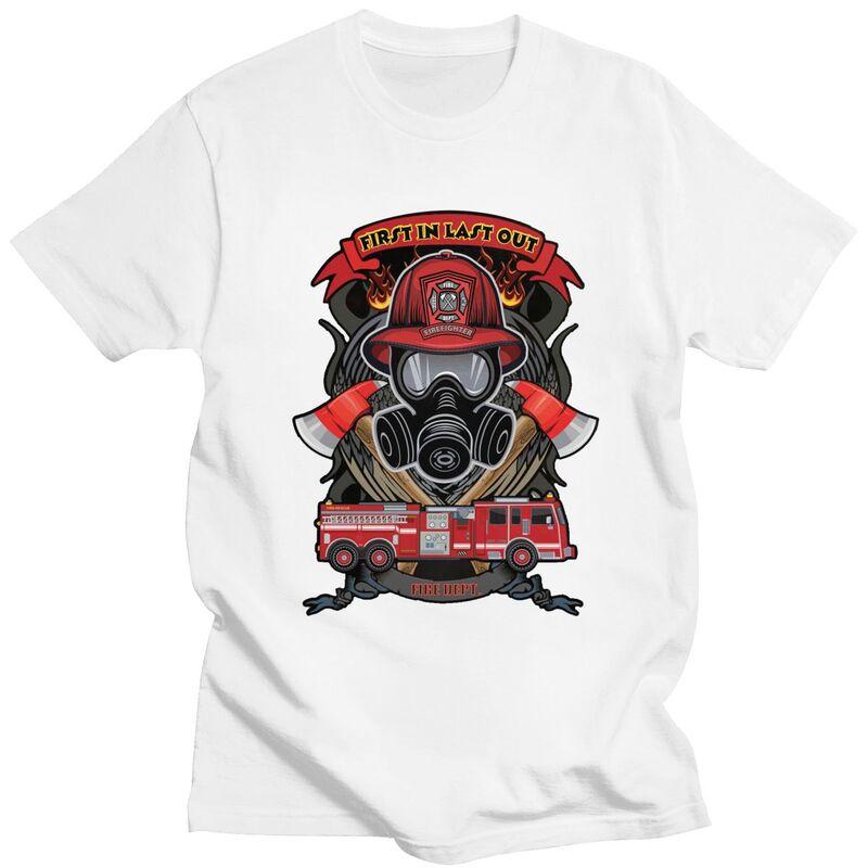 Custom Trendy Vintage Fire Rescue Fireman Skull Firefighter T Shirt Men 100 Cotton Tshirt Casual Tees Fashion Tshirt