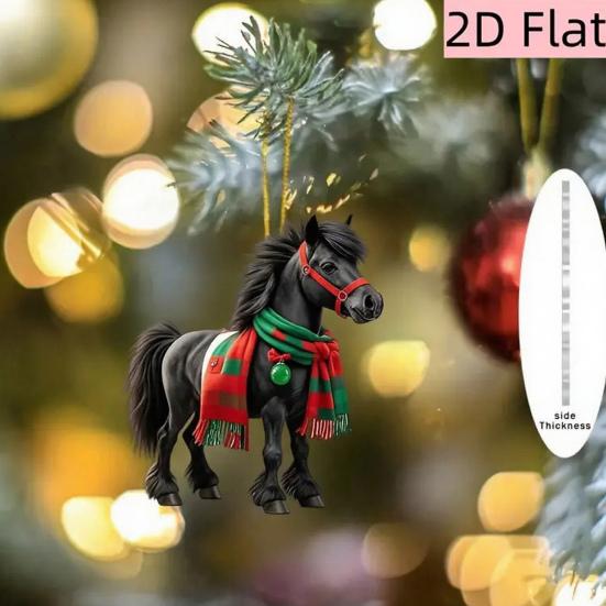 Pferd Weihnachtsschmuck 2D Acryl Pferd Weihnachtsbaumschmuck Reitergeschenke für Frauen Mädchen Pferdeliebhaber