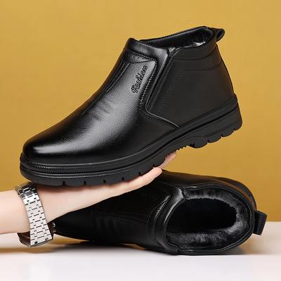 Leren Mannen Zakelijk Katoenen Laarzen Winter Pluche Instappers Casual Schoenen Antislip Hoge Top Mannen Werkschoenen Comfortabele Warme Schoenen