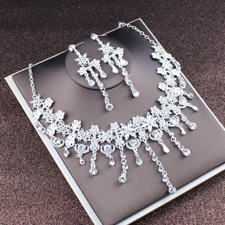 2022 Bridal Rhinestone Necklace & Earrings Set - Korean Wedding Hair & Dress Accessories