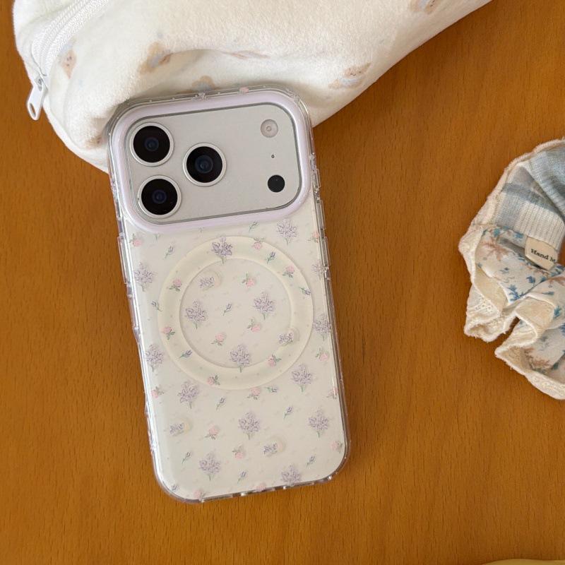 Purple Flower Magnetic Bracket Phone Case for Apple 17Pro Max/16Pro/15Pro/14