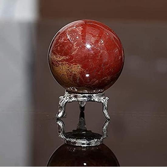 Crocon 55mm Red Jasper Stone sphere Ball with Metal Stand 1400+ Carats Gemstone Healing Sphere Sculpture Figurine for Fengshui Divination
