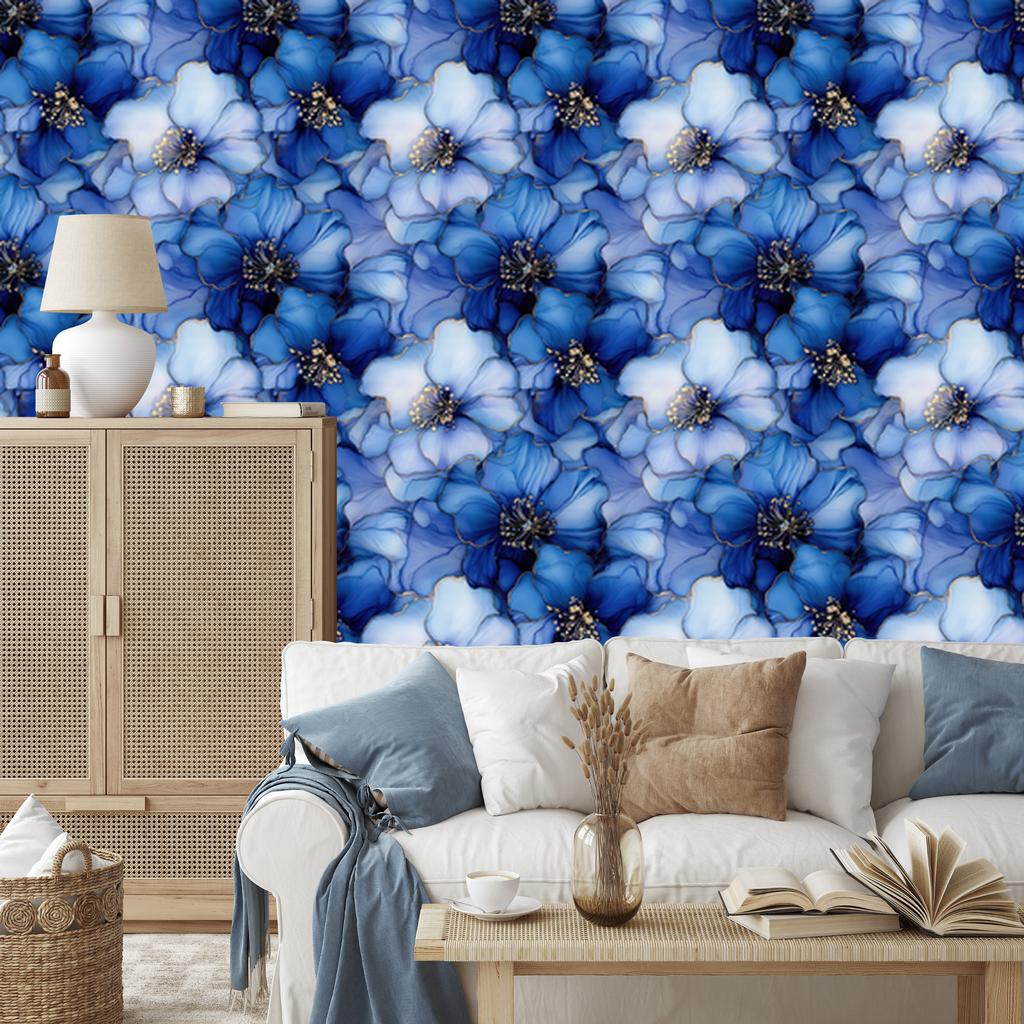 Ink Blue, Azure, Navy Blue and White Wallpaper for Living Room and Bedroom 50x1000