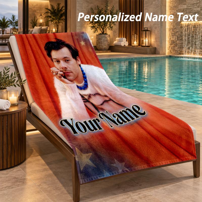 Harry Styles Custom Name Beach Towel Large Soft Towel for Indoor Bathroom Outdoor Beach
