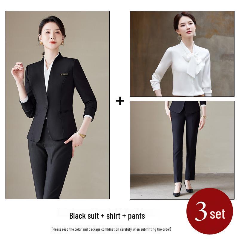 Women's Navy Blue Petite Suit Set for Spring/Autumn - Professional Dress for Interviews & Business