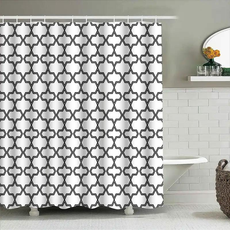 White Black Moroccan Geometric Shower Curtain For Bathroom Decor Size Customizable (Customized) 180 X 240Cm   70X95Inches