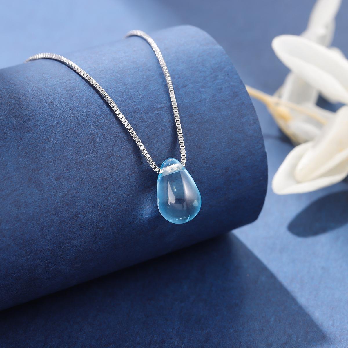 

Blue Crystal 925 Sterling Silver Water Drop Pendant Necklaces срібний