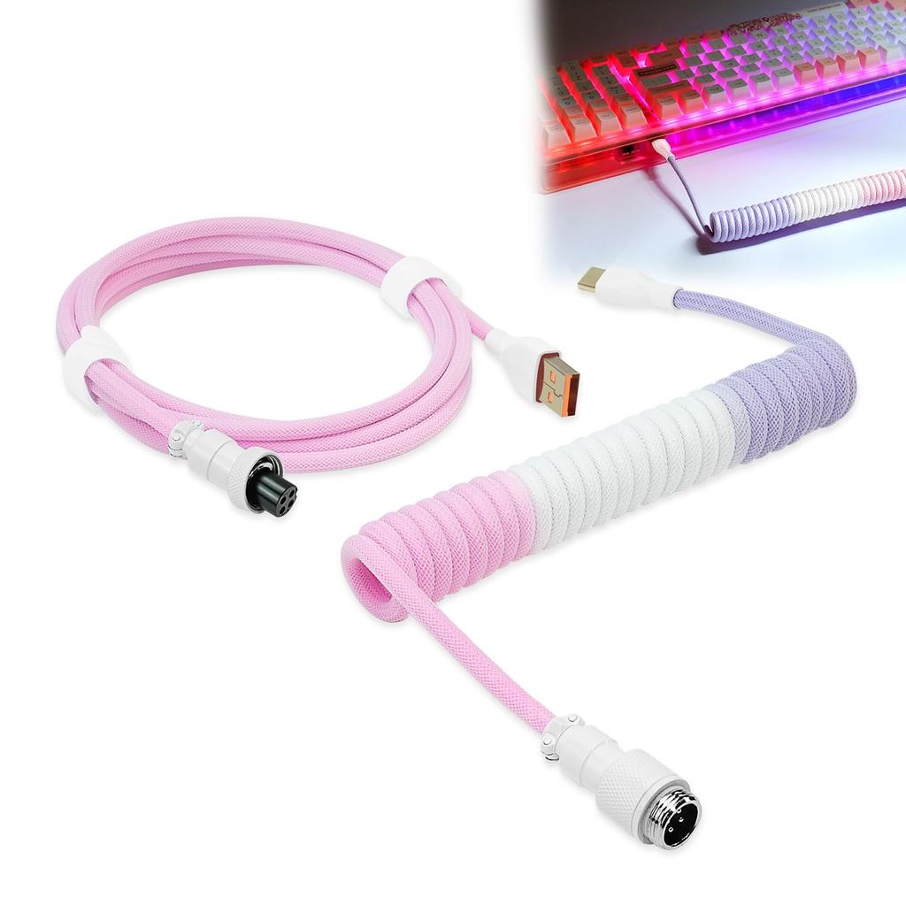 UCINNOVATE Coiled Keyboard Professional Custom Coiled Mechanical Keyboard Cable for Gaming Keyboards with Detachable Metal to Cable, USB-C Cable,