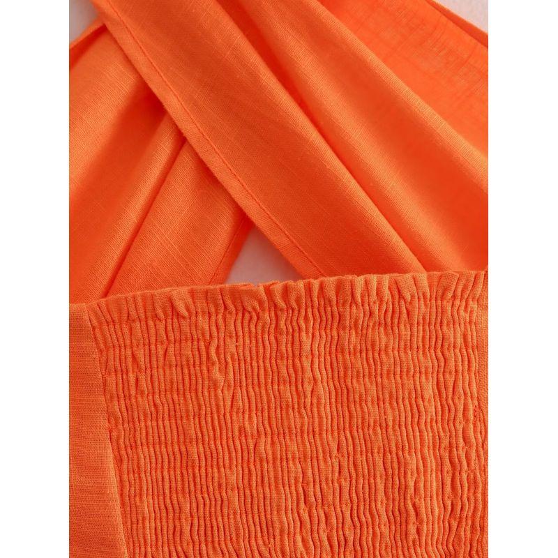 Kaslead New Arrival Women's Clothing Fashion Style Stylish Simple and Versatile Two-Color Cotton Linen Halterneck Short Tops