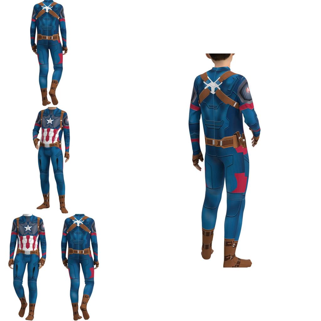 Captain America Kids Boys Cosplay Costume Jumpsuit For Parties And More!