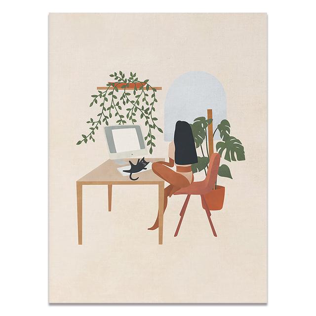 Vintage Lady skandinavisches minimalistisches Boho-Wandkunst-Leinwandgemälde, nordische Poster und Drucke, Bilder für Wohnzimmerdekoration