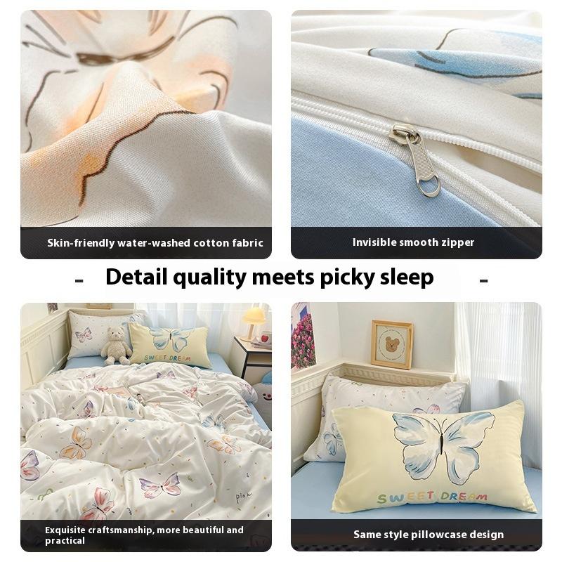 Bedding Four-piece Set Skin-friendly Washed Dormitory Bed Three-piece Set Bed Sheet Quilt Cover Pillowcase
