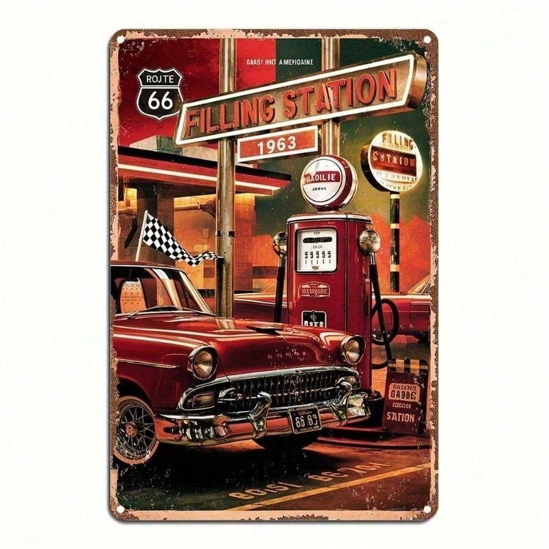 Vintage Retro Car Gas Station Metal Wall Art Tin Sign For Bar Decor