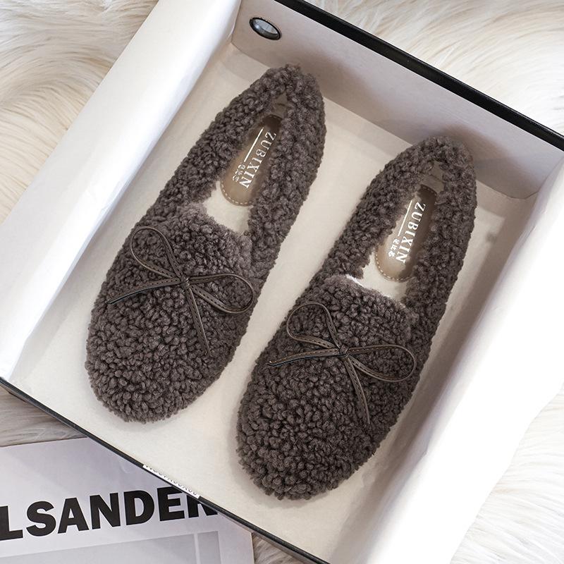 2025 Damen Fellige Lammwolle Schleife Herbst Winter Flache Freizeitschuhe