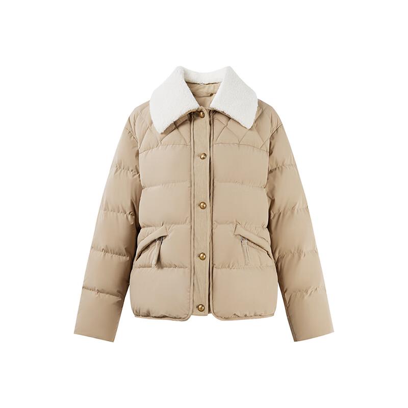 Qiusshuiyiren Women's Fashion Detachable Fur Collar Short Down Jacket