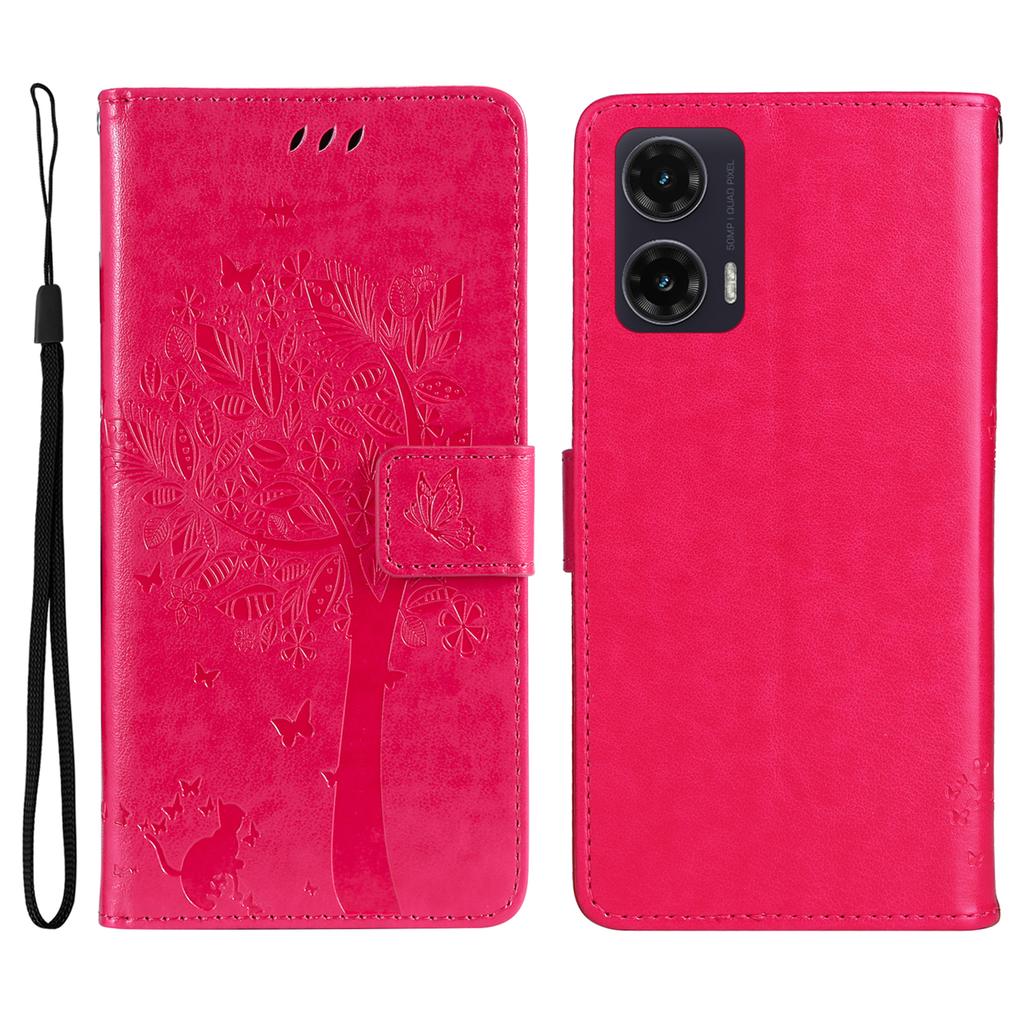 Etui na telefon Motorola Moto G35 5G ze stojakiem Wzór drzewa dla kota Skórzany portfel Pokrowiec na telefon komórkowy