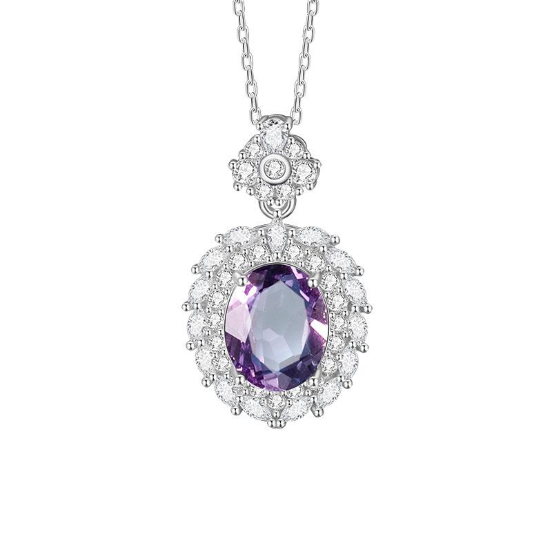 S925 Silver Necklace with Natural Gemstone/Garnet Pendant, Luxury Crystal Jewelry for Women