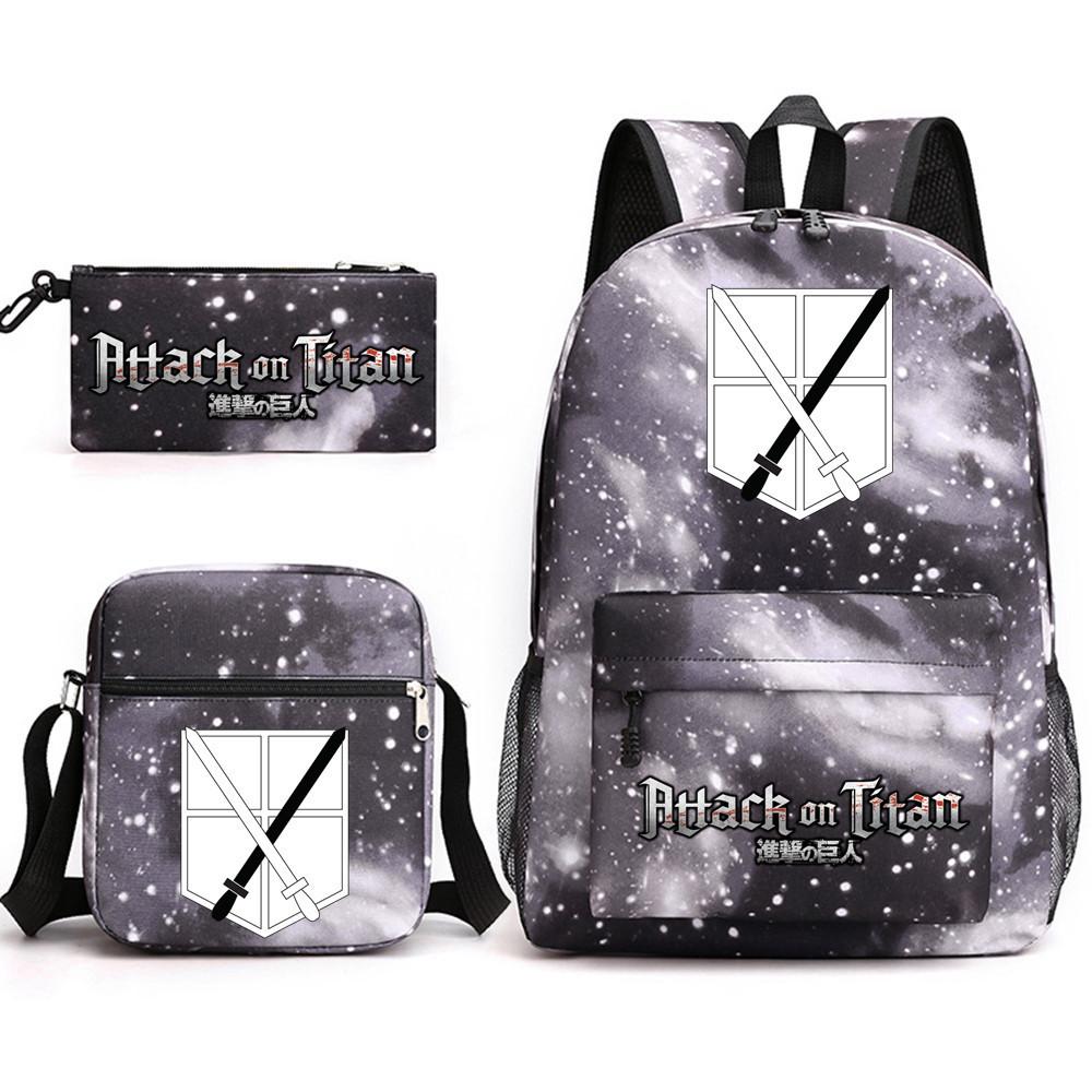 Attack Giant Attackontitan School Bag Three-Piece Printed Backpack Student Computer Canvas Bag