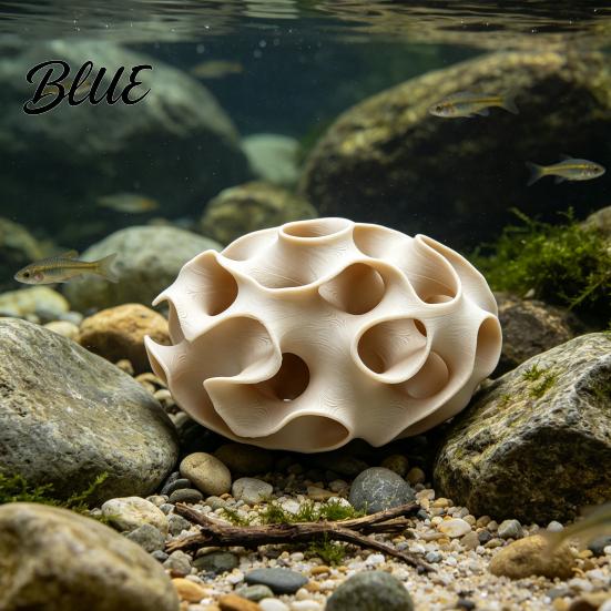 Aquatic Pet Shelter 3D Print Aquarium Shrimp Hideout, Sphere Hollow Fish Breeding Cave, Miniature Landscape Ornament Tank for Shrimp, Small
