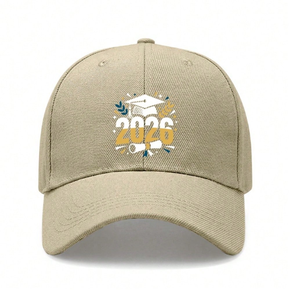 2026 Graduation Baseball Cap - Printed '2026' & Cap Graphic, Unisex Polyester Adjustable Breathable Lightweight Sun Protection Casual Outdoor Sports