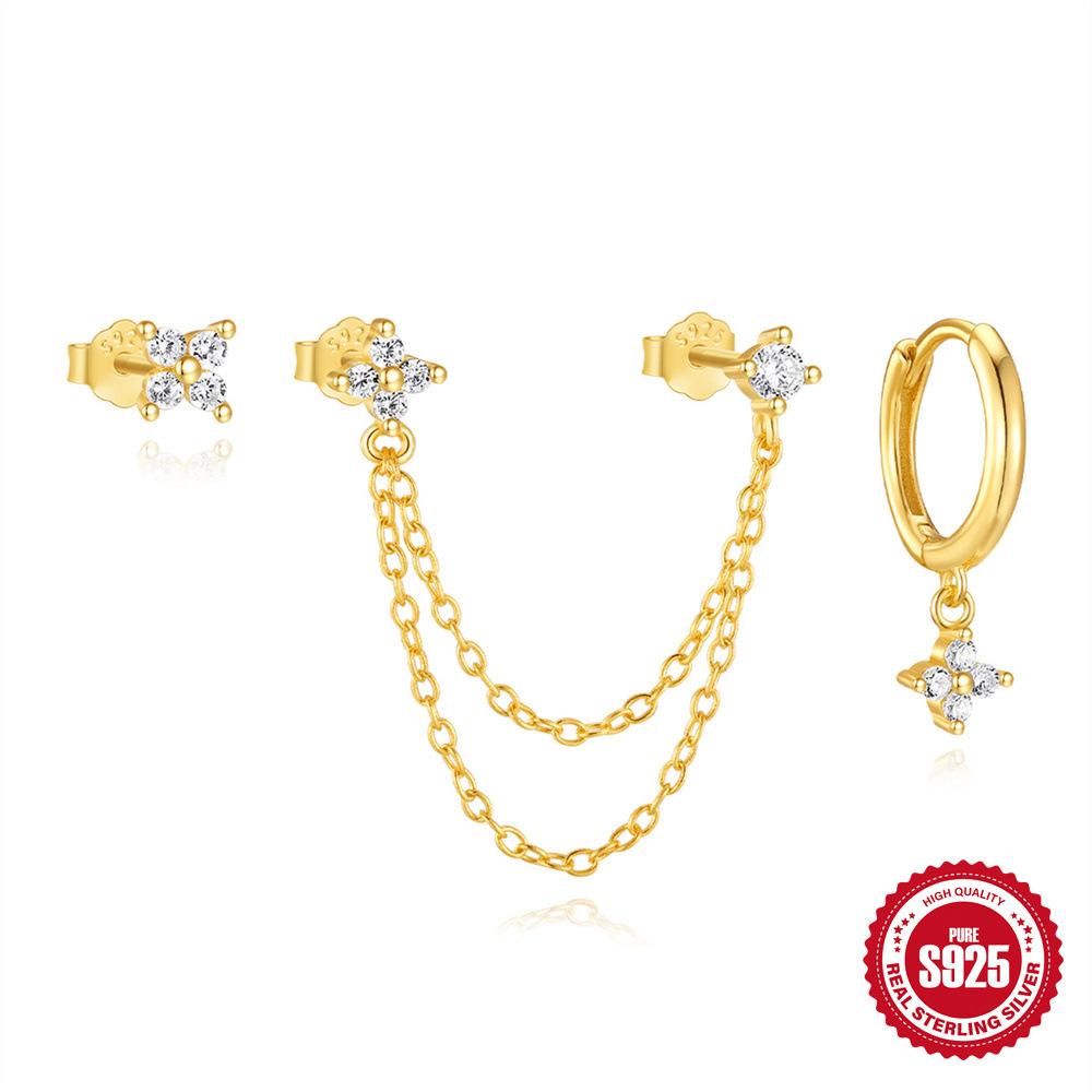 

S925 Sterling Silver Triangular Tassel Classic Diamond-Encrusted Tassel Earrings Daily Wear Earrings Set 925 Silver