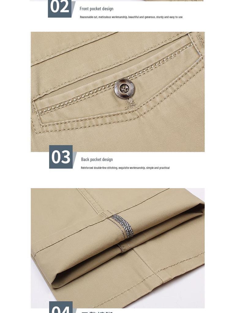 Men's Pure Cotton Summer Casual Pants - Middle-Aged & Elderly, High Waist, Loose Fit, Straight Leg