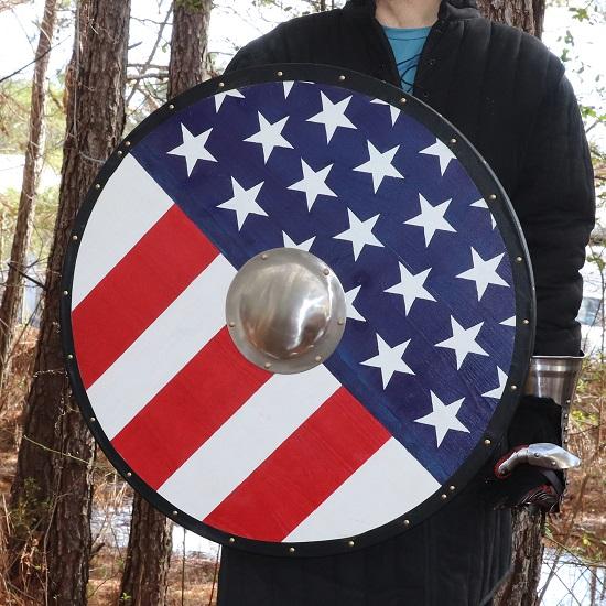 Stars and Stripes USA Viking Style Gokstad Shield  Handmade Functional American Flag Wooden Costume Reenactment Large Round LARP Shield