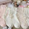 Women's Spring-Summer Ballet Bow Socks - Mid-Calf, Thin Slouch, White JK Style