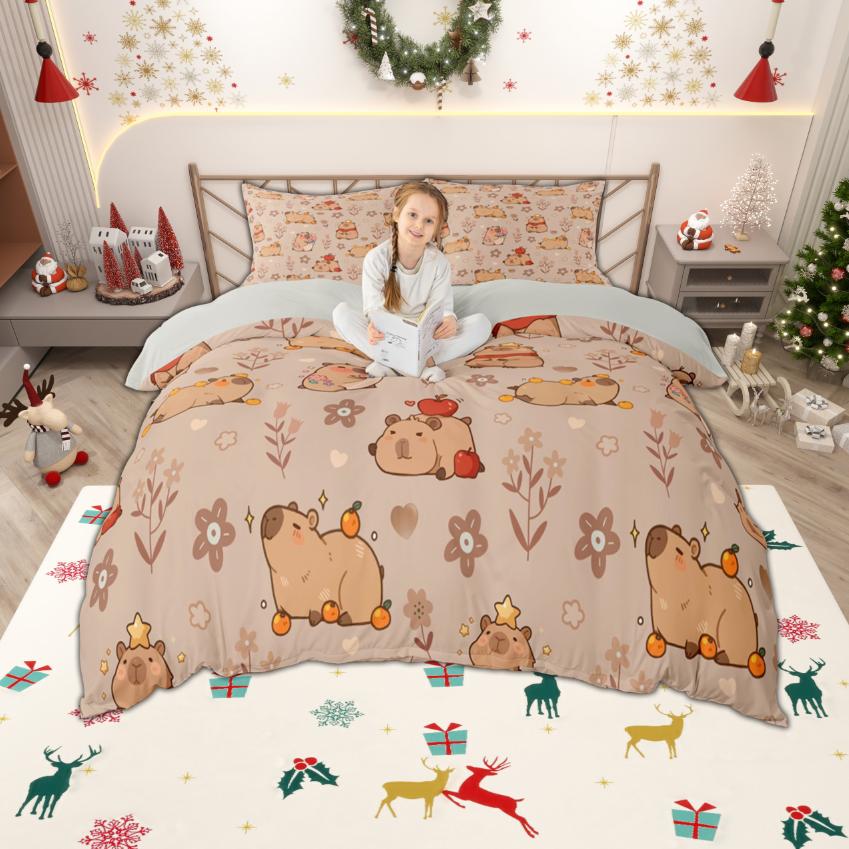 

Homewish Cute Capybara Duvet Cover Set Cartoon Wild Animal Bedding Set Kawaii Wildlife Quilt Cover Set Bedroom Decor EU Single(135*200cm)3pcs