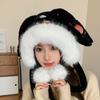 Autumn and winter cute rabbit ears embroidered plush hat women's warm and cold new ear hat cover Lei Feng hat
