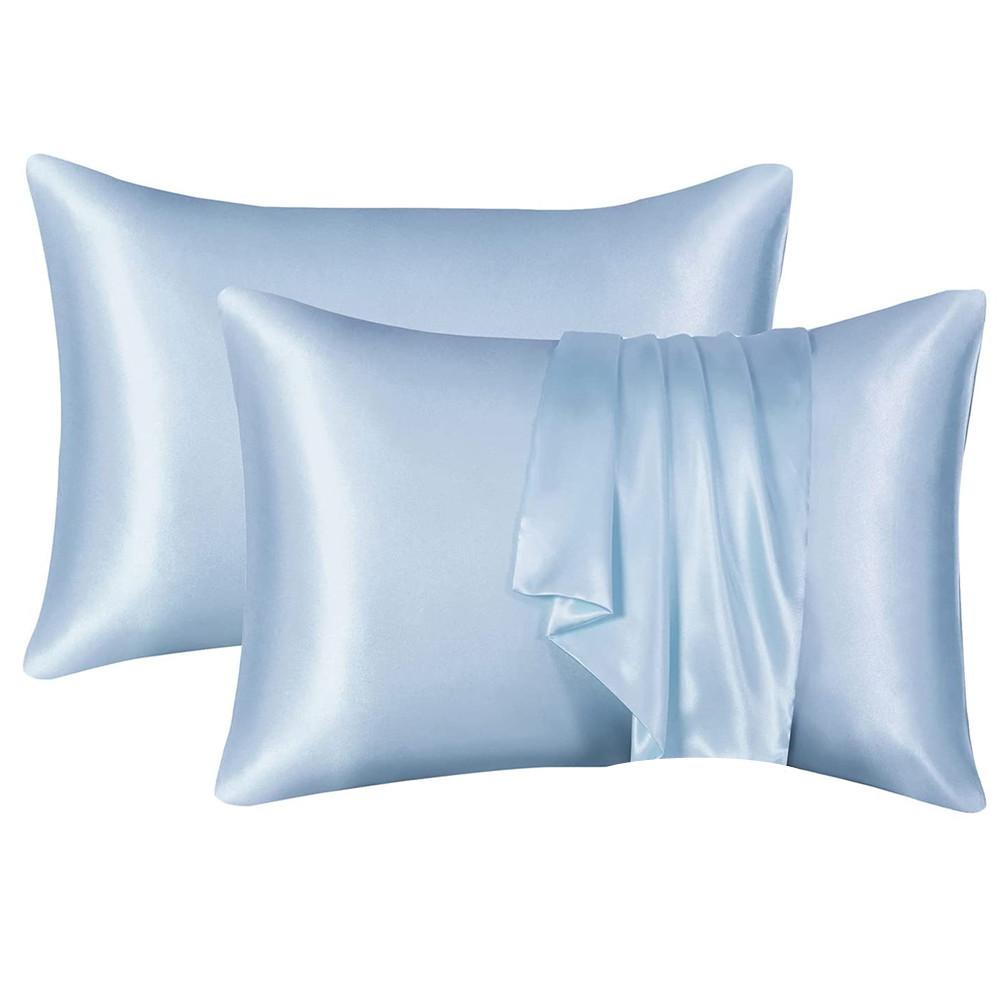 

Наволочка из сатина для волос и кожи, 2 шт., набор из 2 наволочек размера Queen, шелковистая наволочка с конвертом 50x75cm светло-синий
