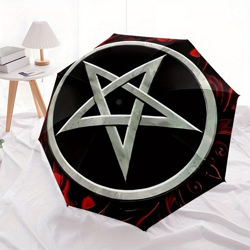 Pentagramm Symbol Runde Aufkleber Tragbarer 3-fach Regenschirm für Männer & Frauen, Weihnachtsgeschenk ES209
