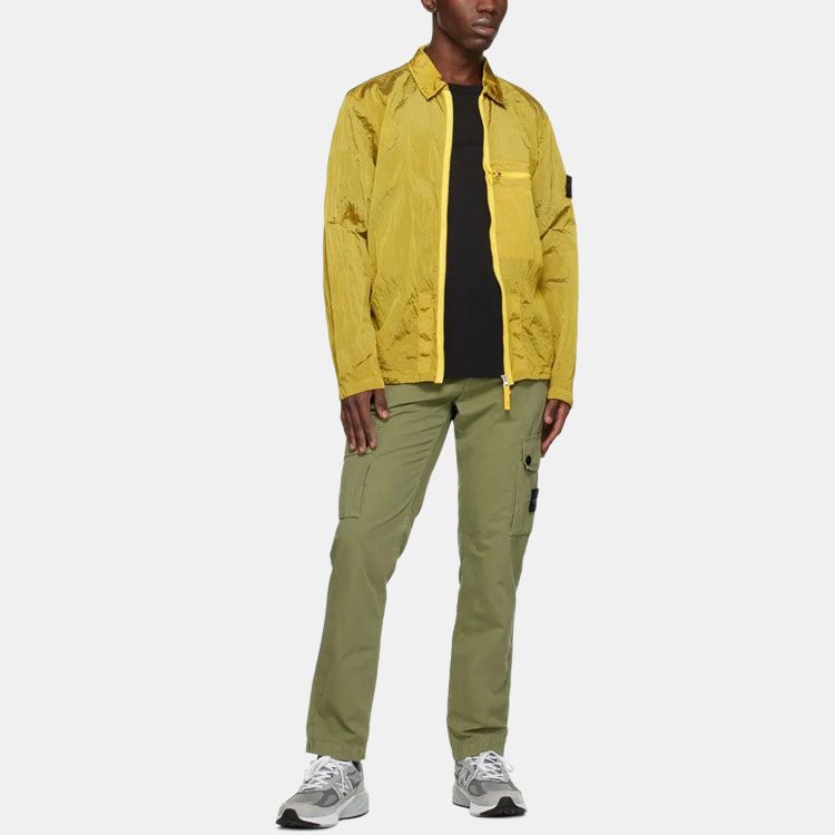STONE ISLAND Ss23 Nylon Meta Series Solid Color Metallic Nylon Long Sleeve Zip Chest Strap Jacket Men Jackets Yellow 781510919-V0030