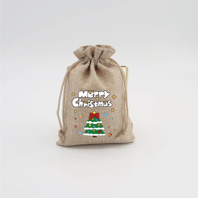 Jute-Style Christmas Gift Bag with Drawstring Closure - Small Candy & Apple Storage