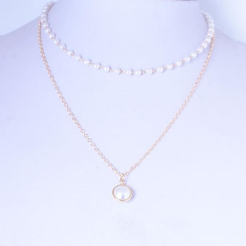 Multi Strands Imitation Pearls Pendant Necklace for Women Length Adjustment Clavicle Chain Everyday Wear Jewelry