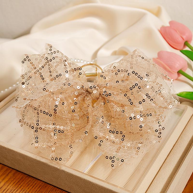 Sweet Girl Rhinestone Bow Claw Clip - Versatile Net Yarn Hair Accessory