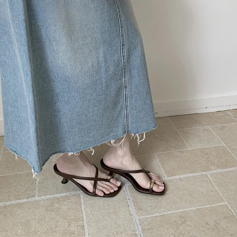 Designer Summer Metal Clip Toe Women Slippers Fashion High Heel Dress Shoes Ladies Outdoor Gladiator Sandalias ·