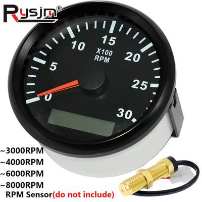 85mm Waterproof Car Boat Tachometer Gauge with Hour Meter RPM REV Counter 4000RPM 3K 4K 6K 8K RPM Sensor For Outboard Red Light