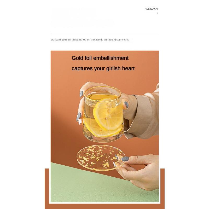 Acrylic Coaster Tea Cup Gold Foil Ins Same Creative Resin Table Mat Waterproof Heat-Resistant Mat Style Nordic Style