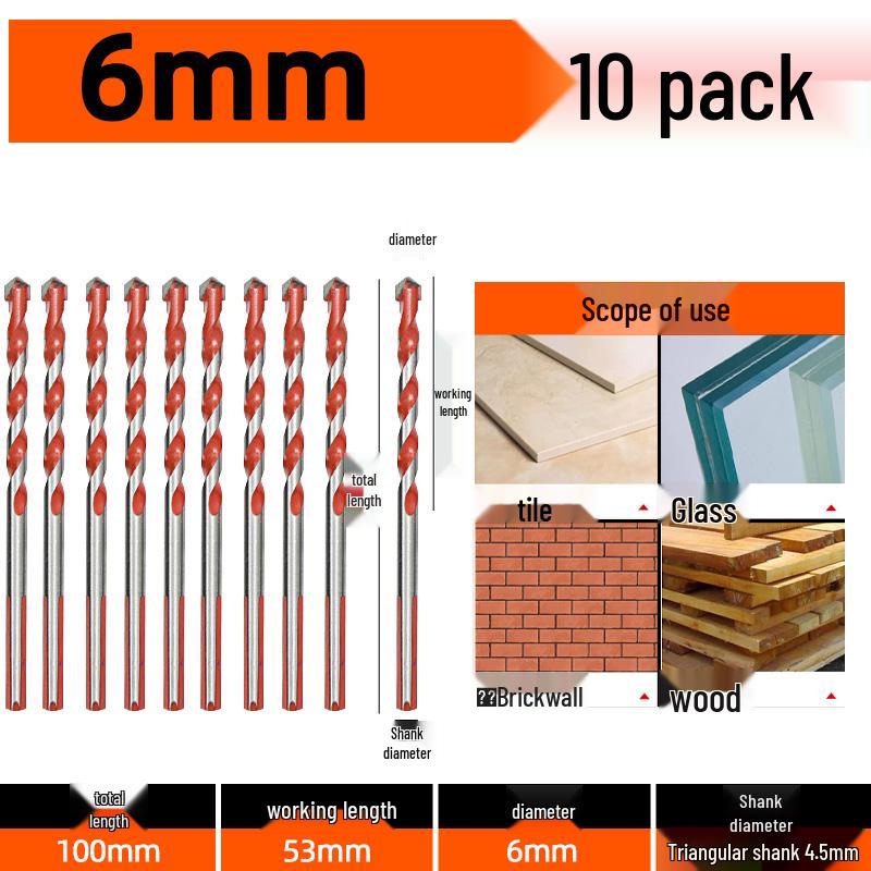 6mm Alloy Triangle Drill Bit for Concrete, Glass, and Cement