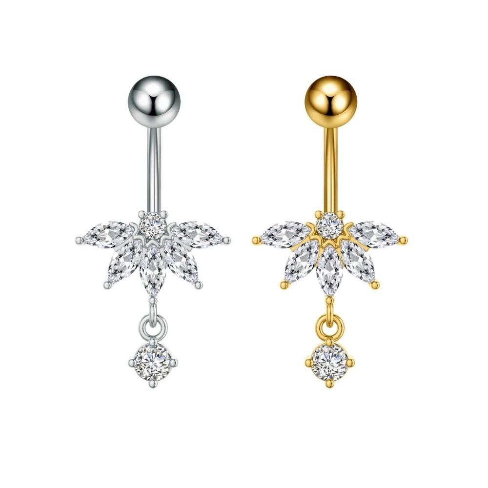 Edelstahl Gem Bauchnabelpiercing Eleganter Glänzender Körperschmuck Neuer Kristallkugel Bauchnabelringe Damen