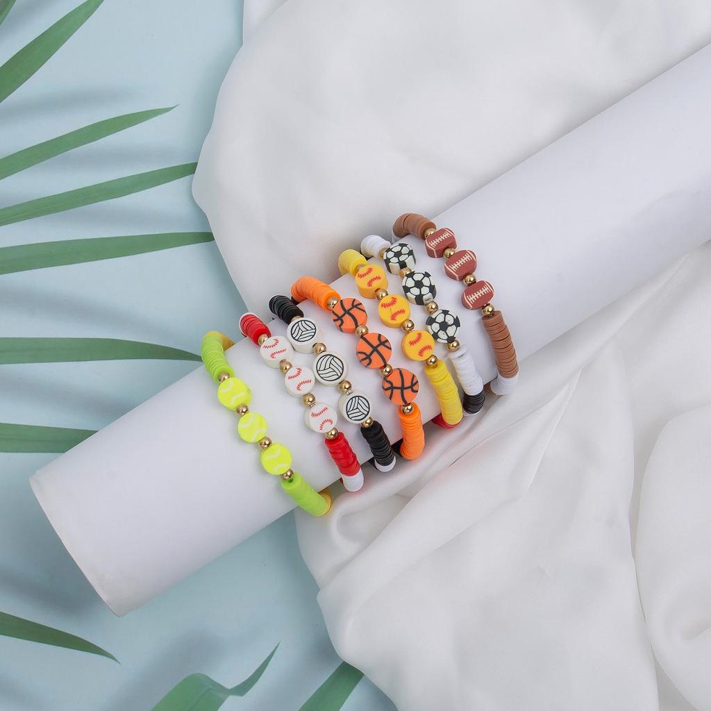 7-Piece Simple Retro World Cup Sports Bracelet Set - Basketball, Baseball, Football