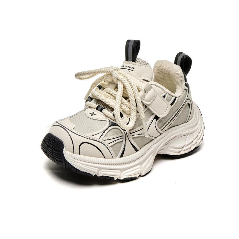 Girls handsome children's sports shoes 2025 spring and autumn new deodorant boys dad breathable double net running shoes non-slip