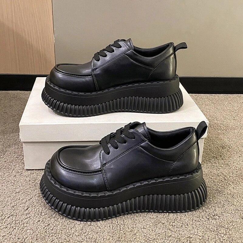 Volnočasové tenisky pro ženy baleríny PU šněrovací vysoké podpatky kulatá špička dámské boty plochá platforma vulkanizované boty plus size