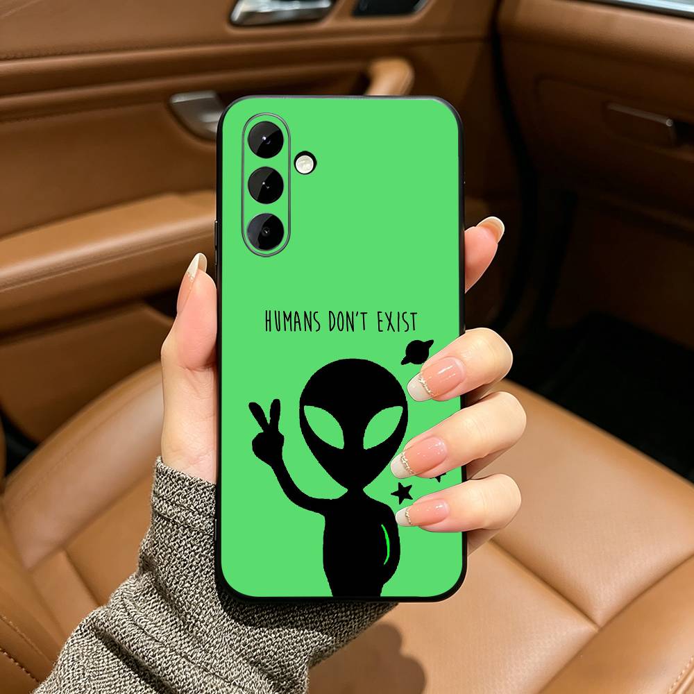 Cute Cartoon Alien Soft Silicone phone Case for Samsung Galaxy A73/A71/A72/A70/A53/A52/A51 - Black