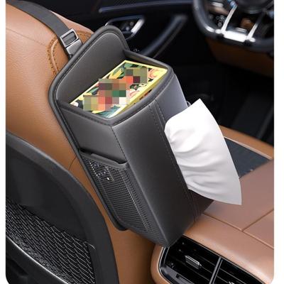 Front Seat Car Tissue Box Can Hold Mobile Phones And Cards Tissue Holder Headrest Organizer With 2 Side Mesh Pockets Leather