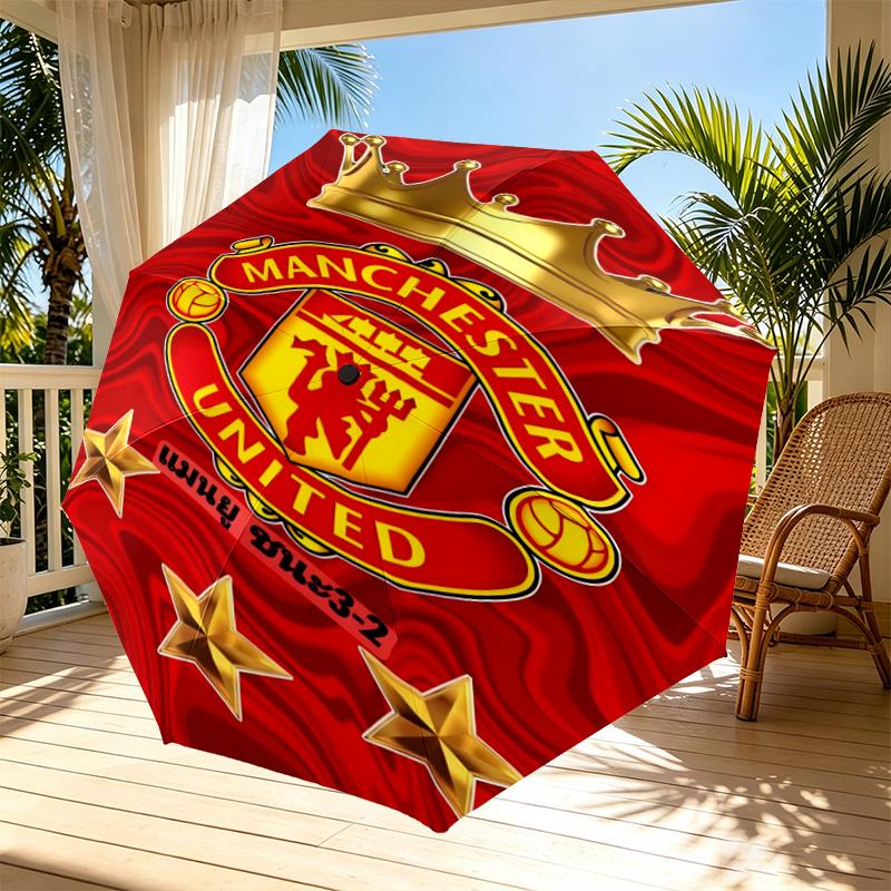 Manchester United F.C Print Automatic Open Close Umbrella, Portable Foldable Umbrella, for Outdoor Commute Camping Trip, Ideal Birthday Gift
