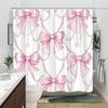 1 Elegant Pink Satin Bow Shower Curtain with Pearls, White Background, with Hooks, Machine Washable Polyester